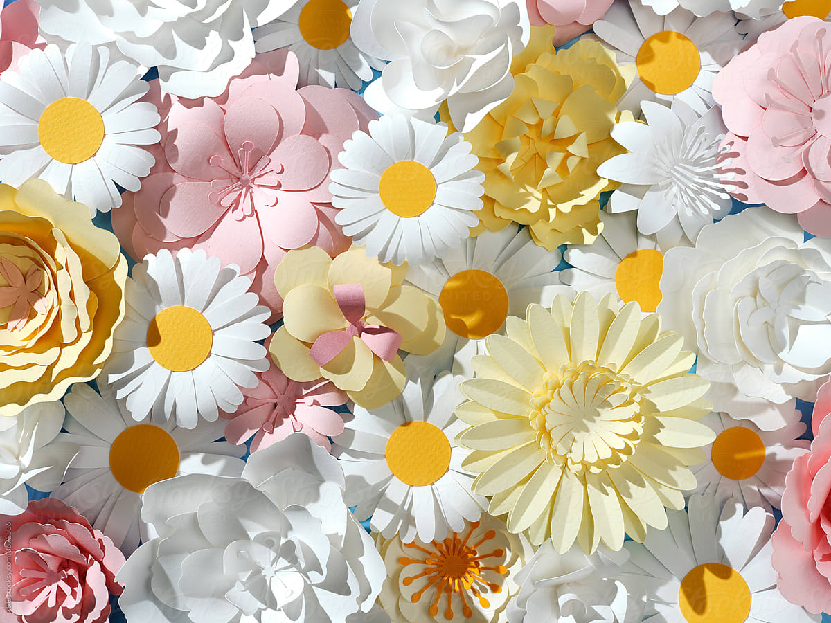 Light colored pattern of paper cut flowers