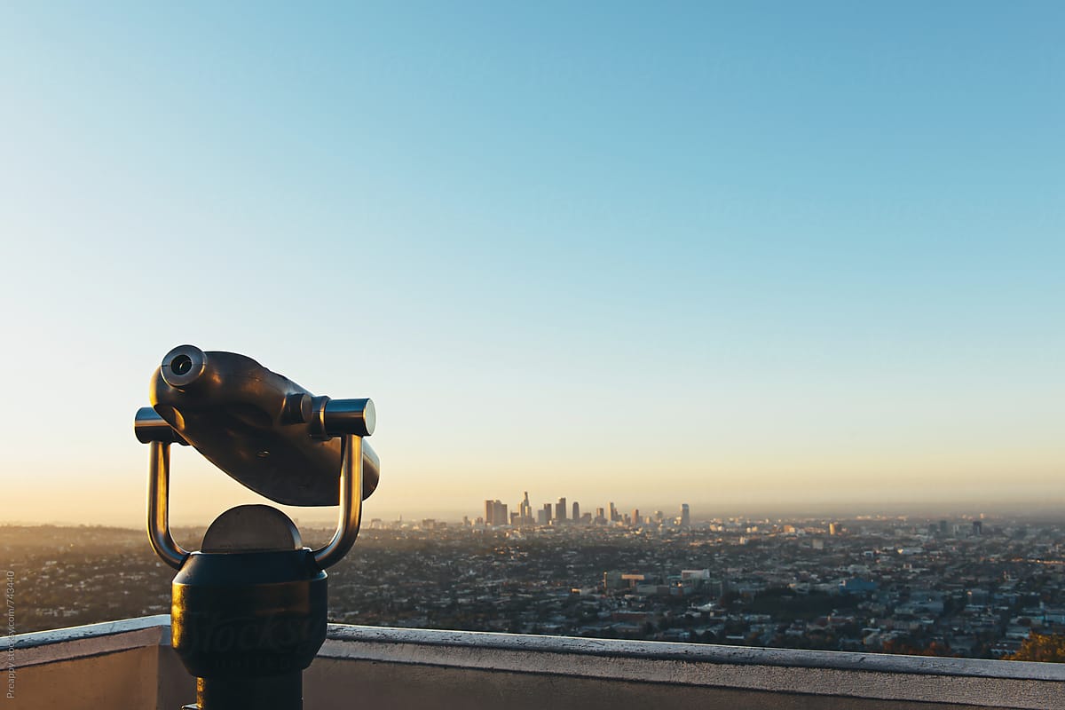 Tourist telescope overlooking Los Angeles