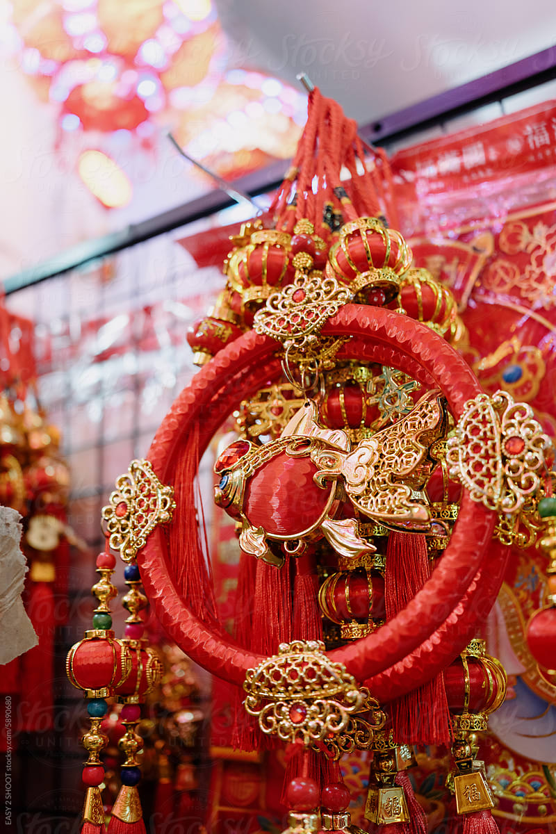 Traditional Chinese Lunar New Year Decorations in Market