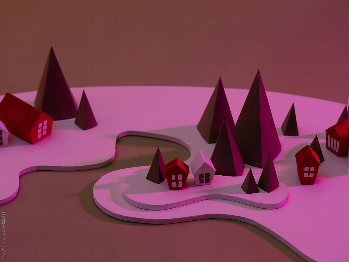 Miniature Christmas trees and winter houses