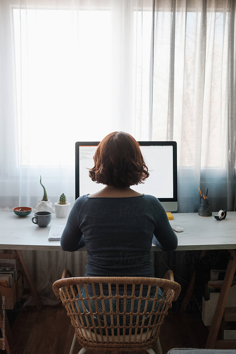 Anonymous Woman Working In The Home Office