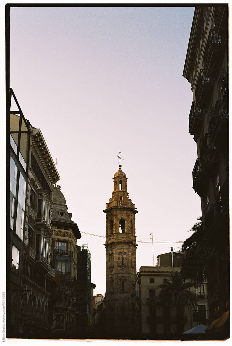 Old bell tower in european town