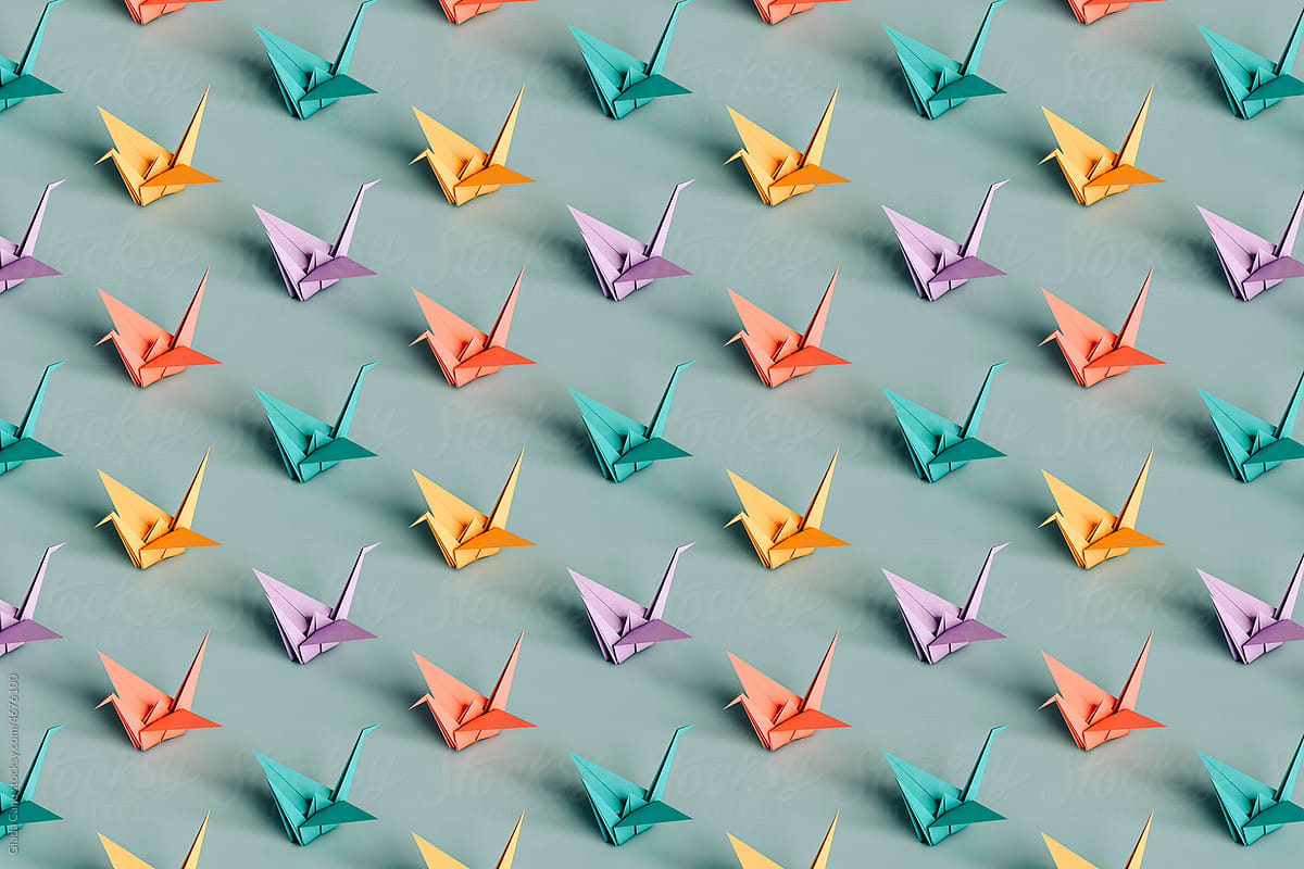 3d pattern of many colorful swan origami