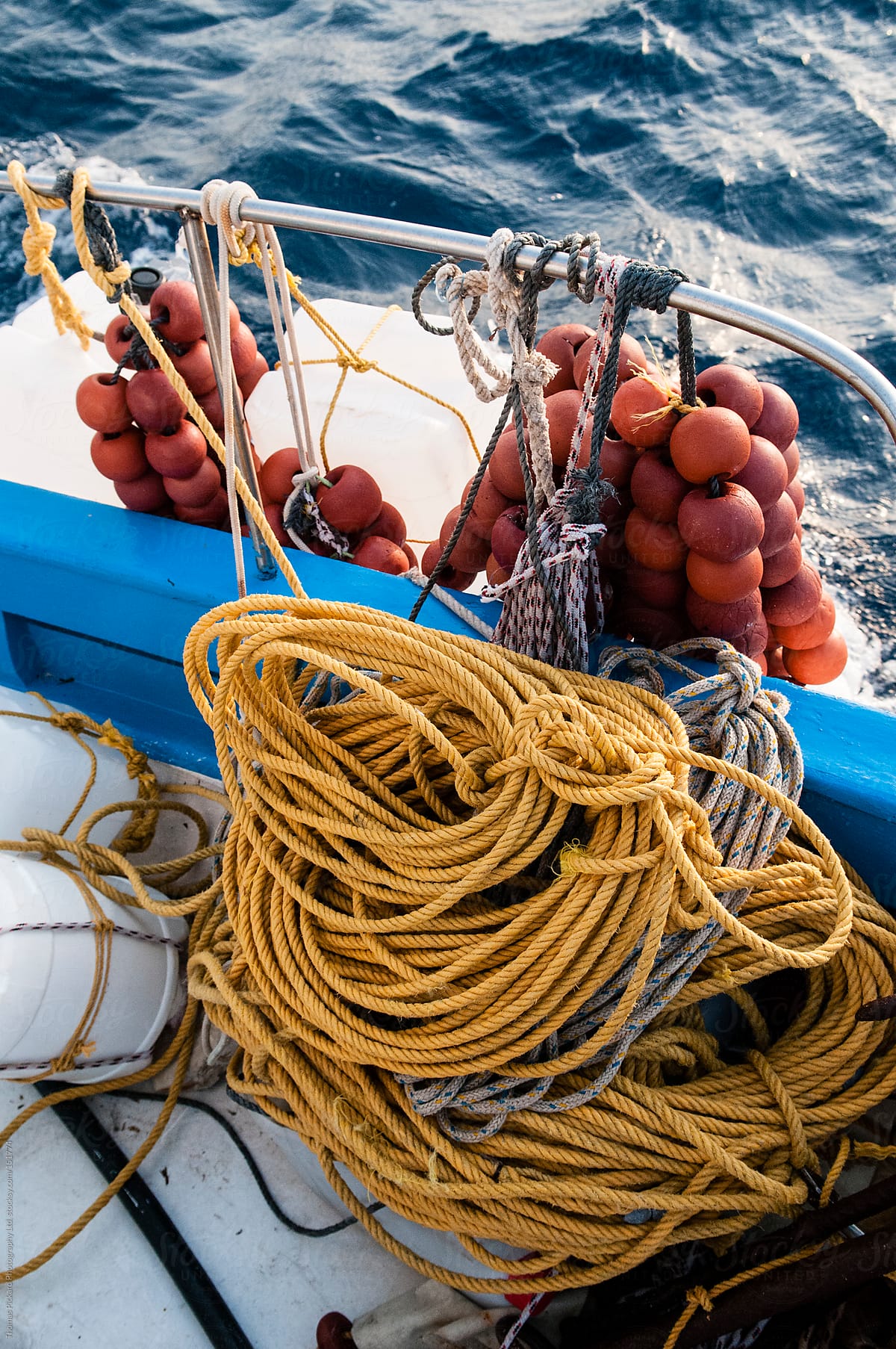 Gear on a commercial fishing boat, Fourni Islands, Greece.