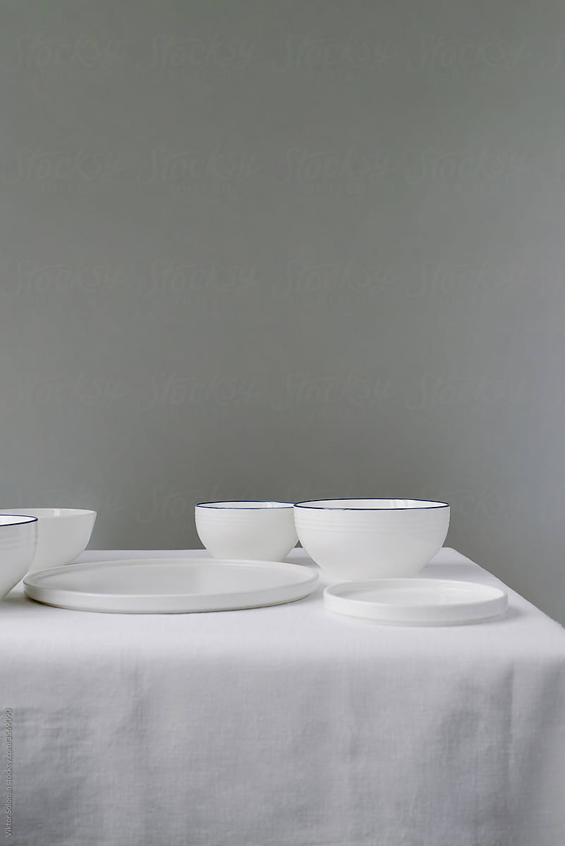White plates, bowls and dishes