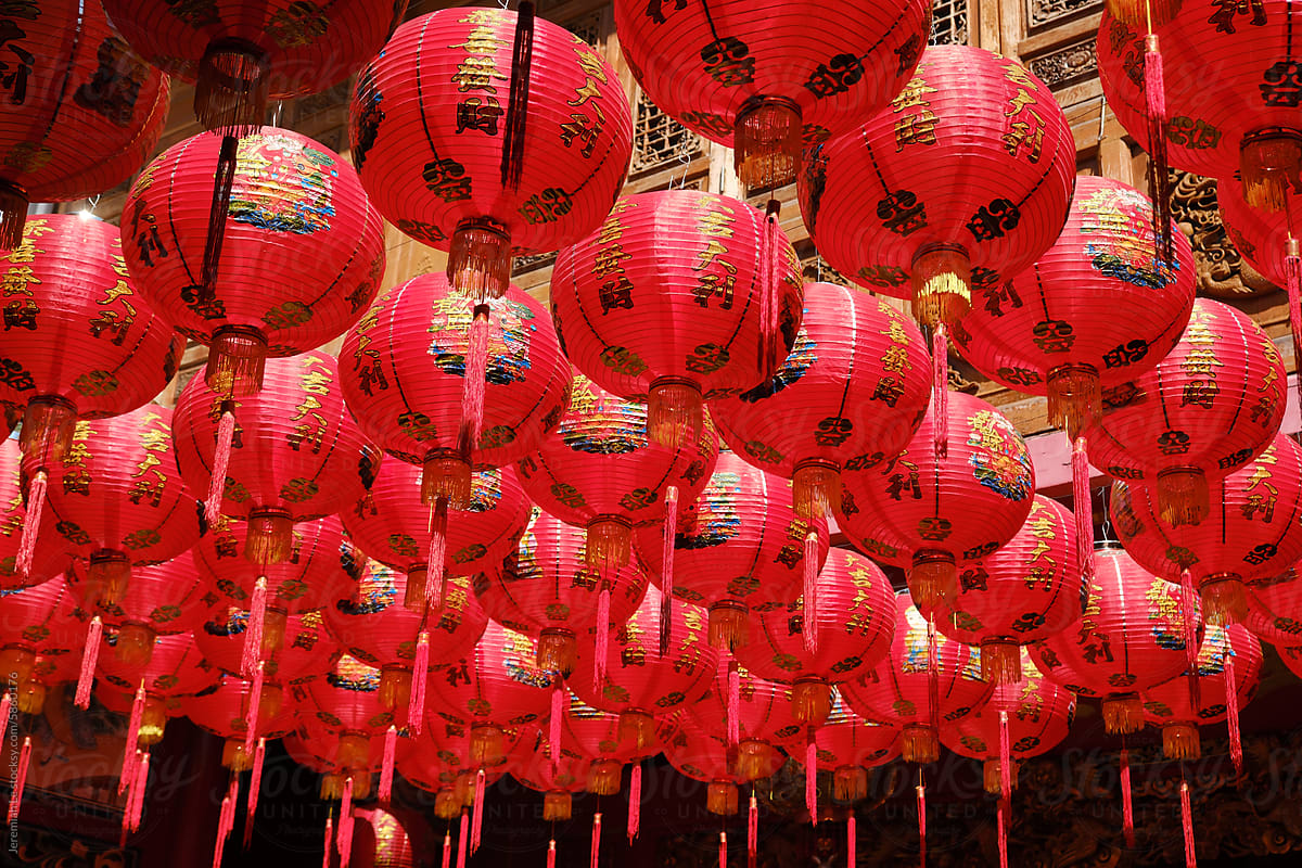 Background with red lanterns above