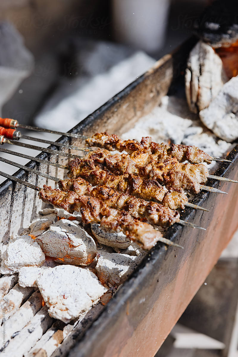charcoal-grilled lamb skewers