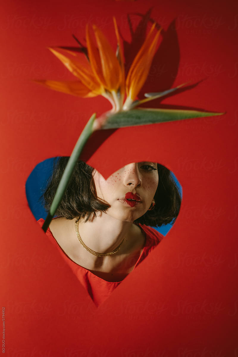 Portrait of Woman with Bird of Paradise Flower