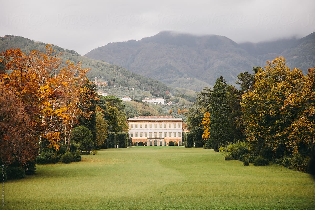 A Lucchese Villa in Tuscany at a distance in Autumn