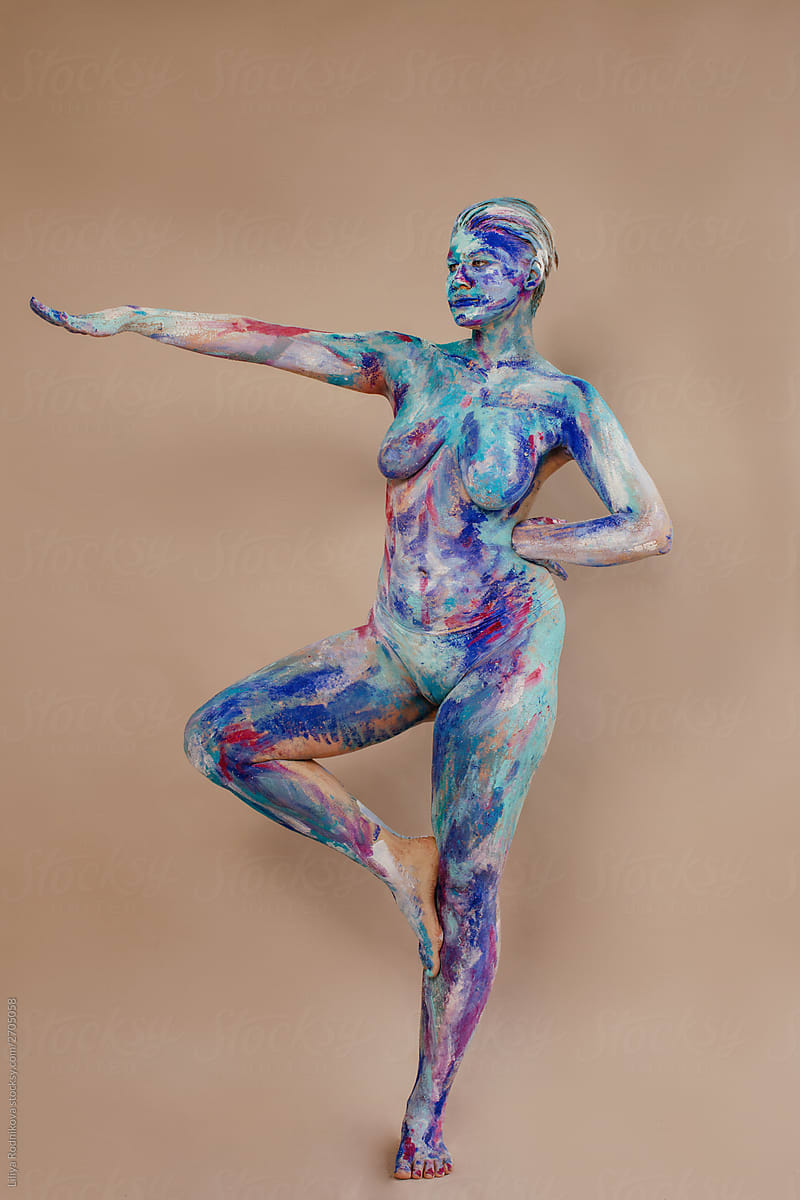 Naked female with colorful painted body
