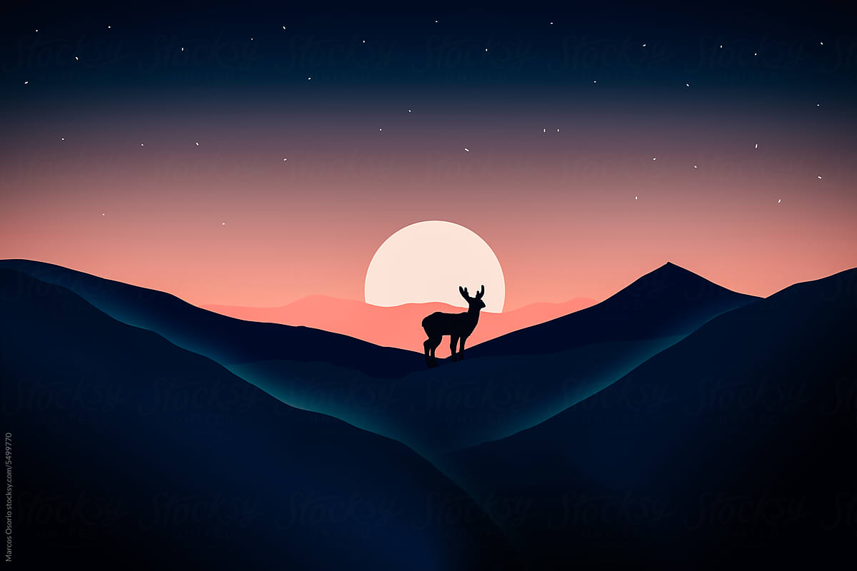 Silhouette of a deer on the mountain