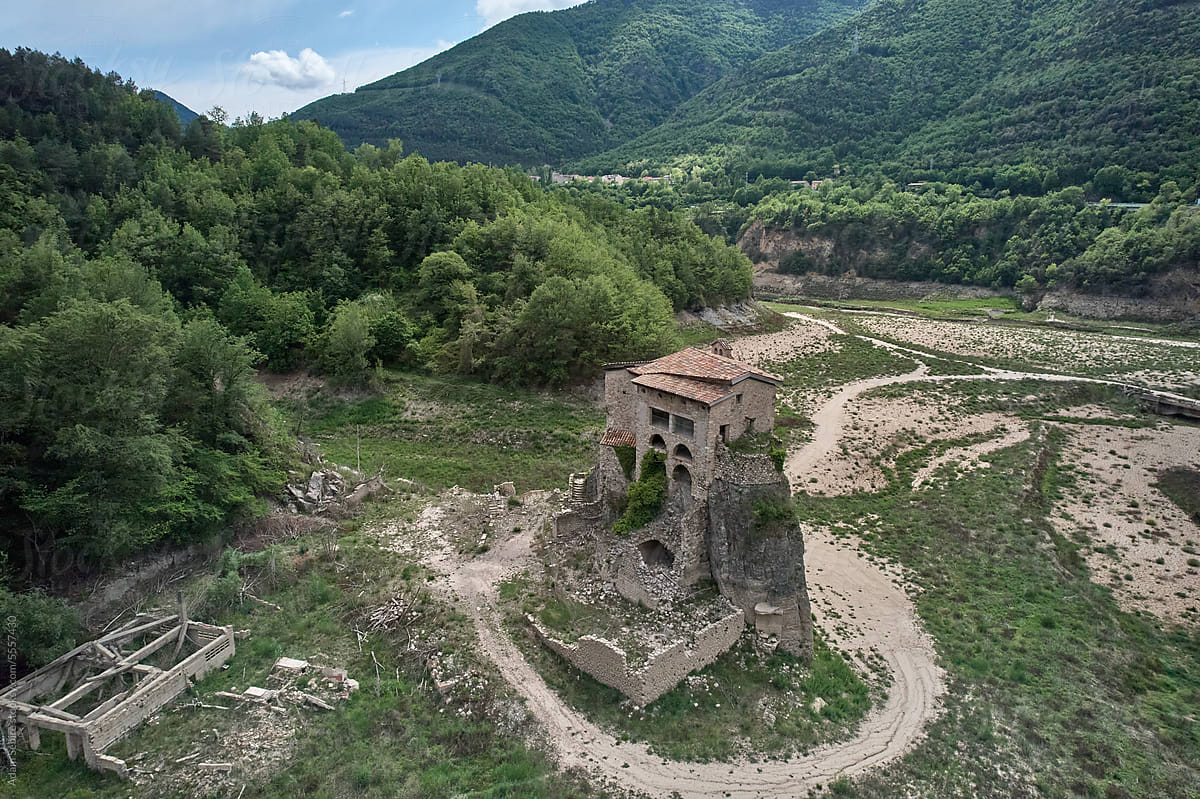 Drought in Spain, monastery ruin high and dry due to low water level