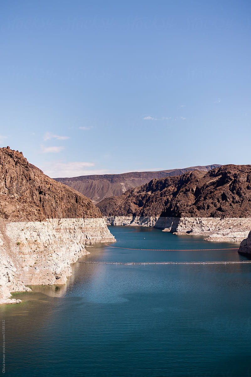 Lake Mead Reservoir near the Hoover Dam with Low Water Levels