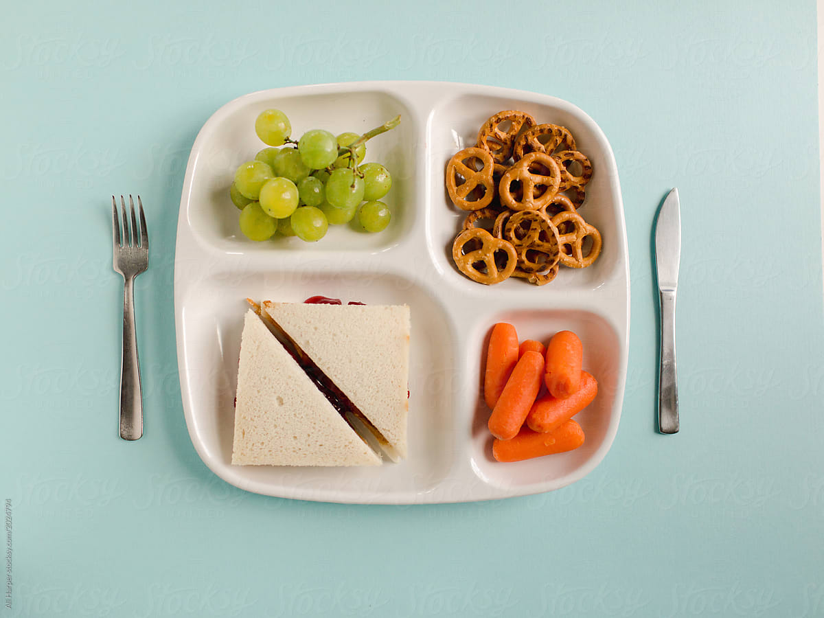 Tray of kid\'s lunch for school