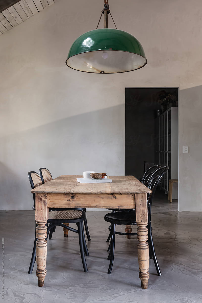 Farmhouse table and industrial light