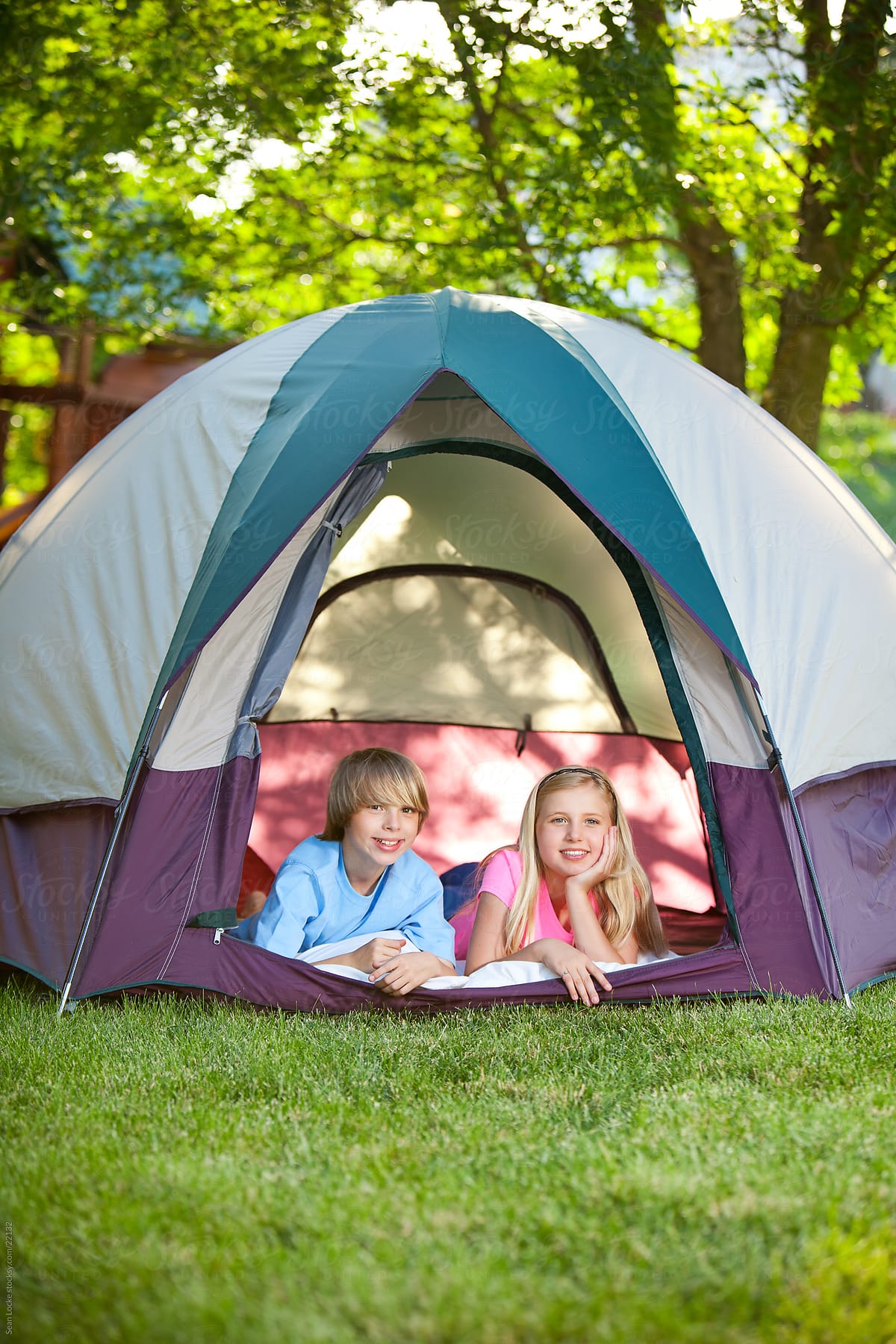 Camping: Two Kids in Backyard Tent