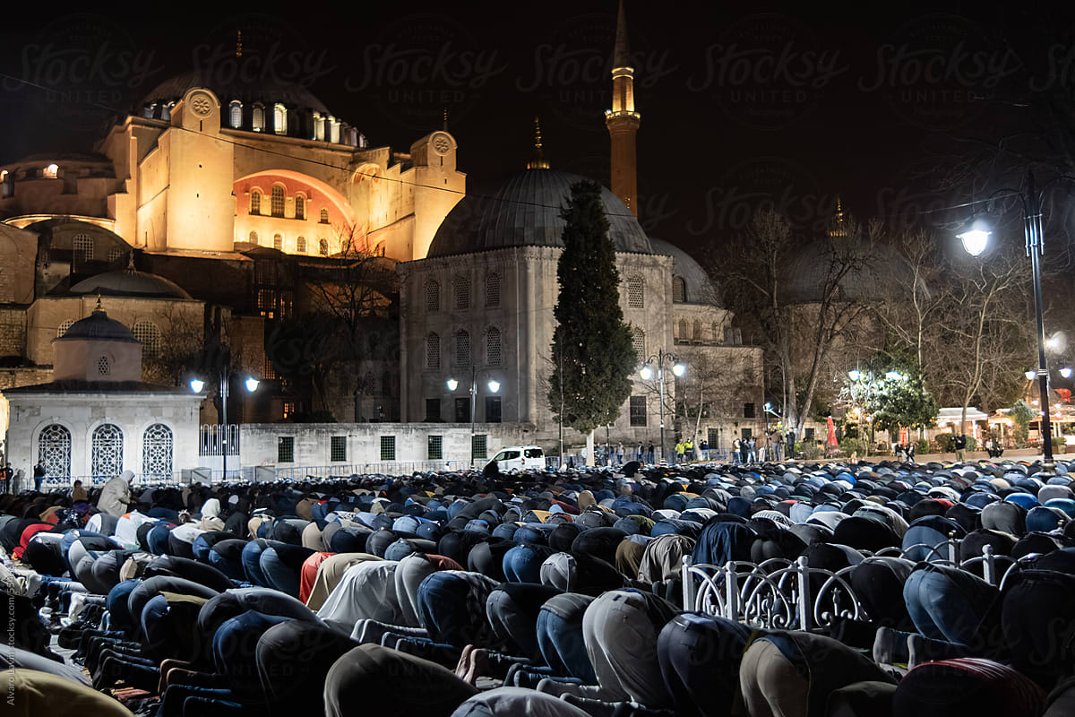 People praying at Hagia Sophia Mosque.