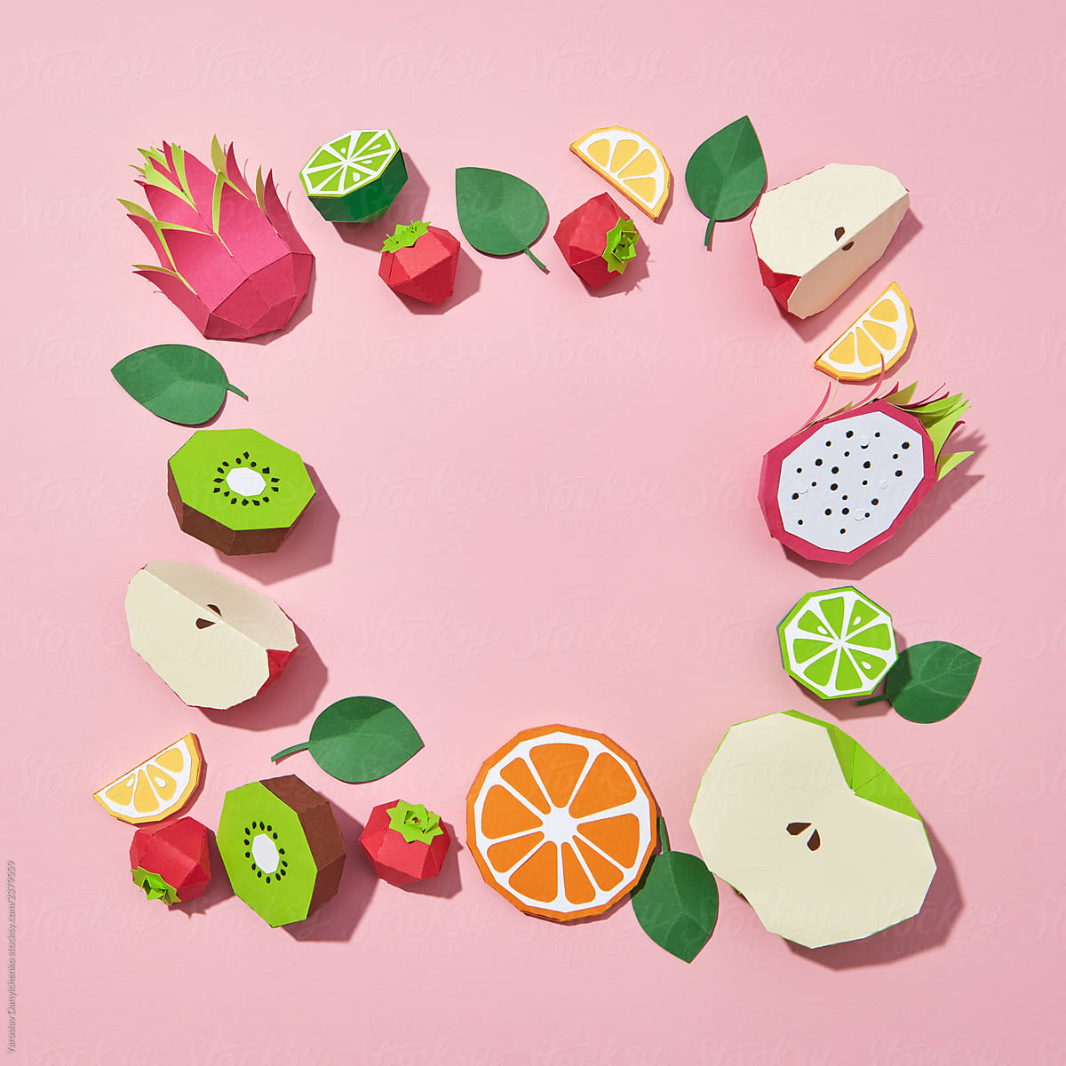 Fruit composition in the form of a frame of paper handcraft halv