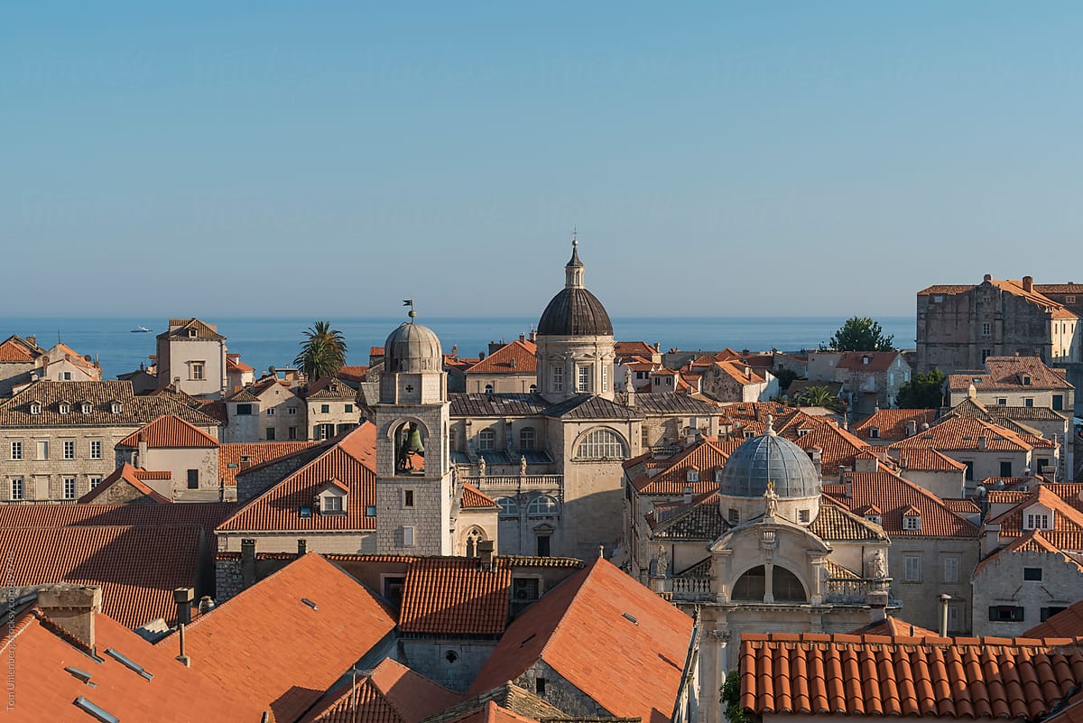 Dubrovnik, Croatia - Elevated View of the Old Town Skyline with the Adriatic Sea in the Background