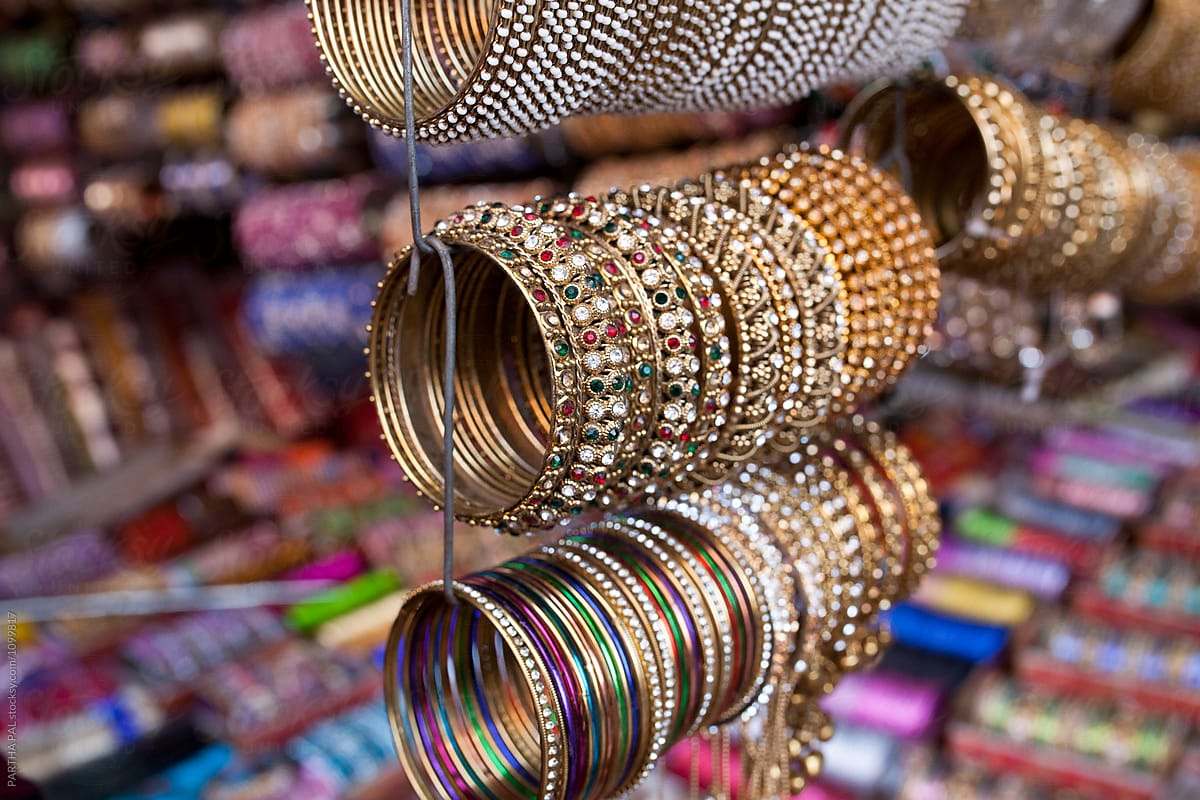 colorful bangles selling in a local market