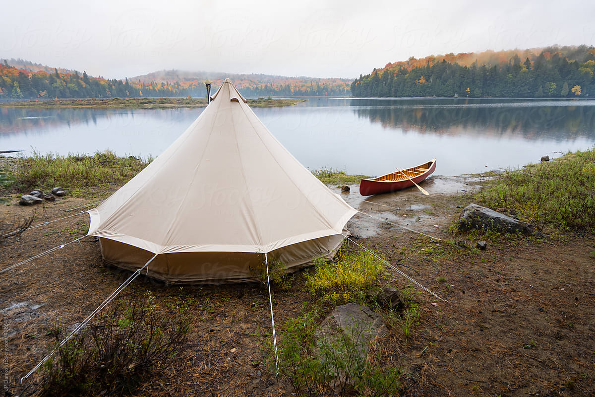Autumn Campsite Canvas Bell Tent Canoe