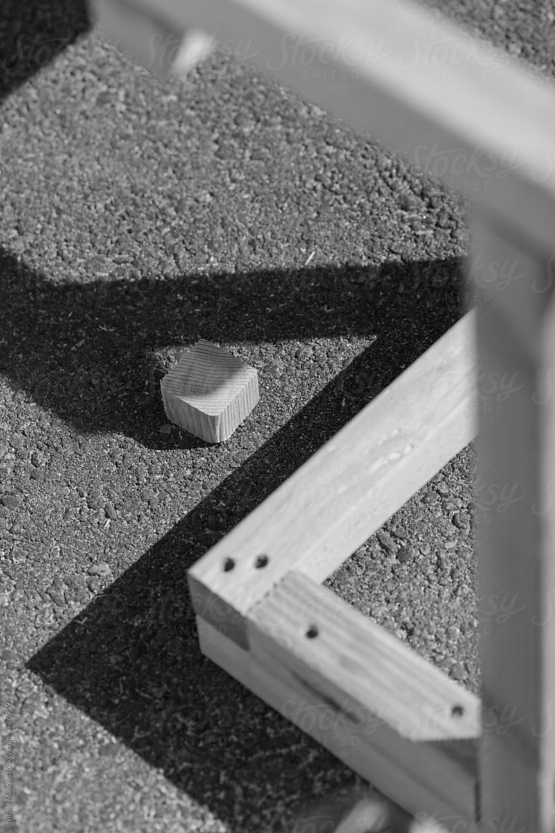 corner of wood project in the sun with shadows