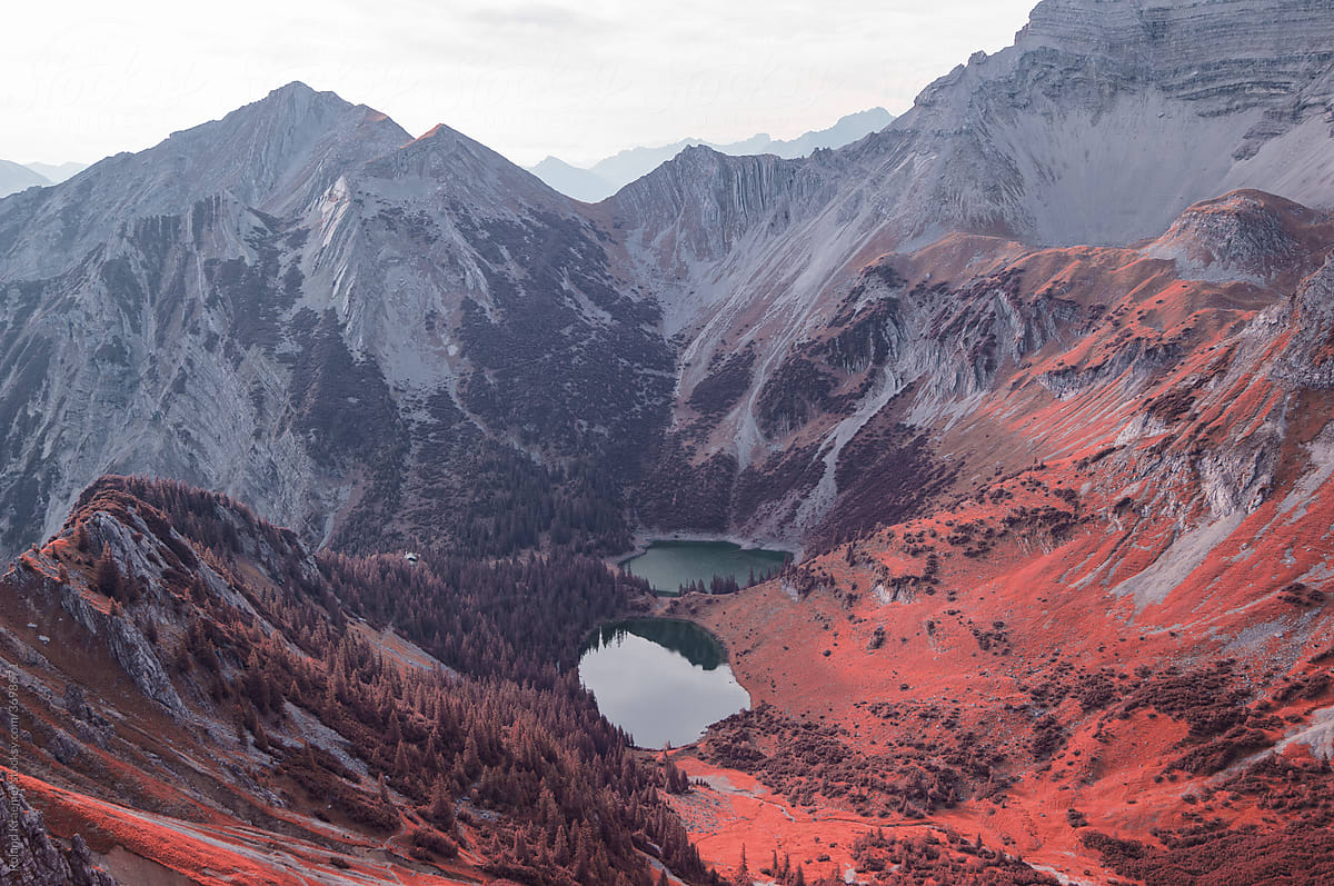 Infrared Mountain Lake Scenery