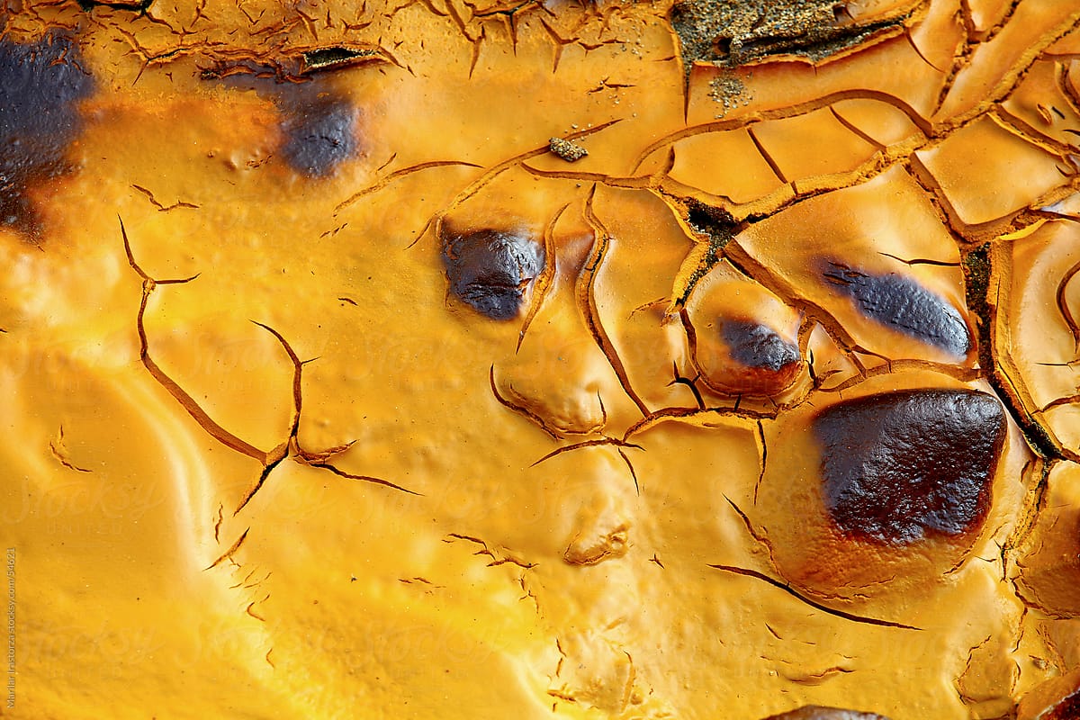 Aerial shot oxidised old mining iron minerals in water Rio Tinto