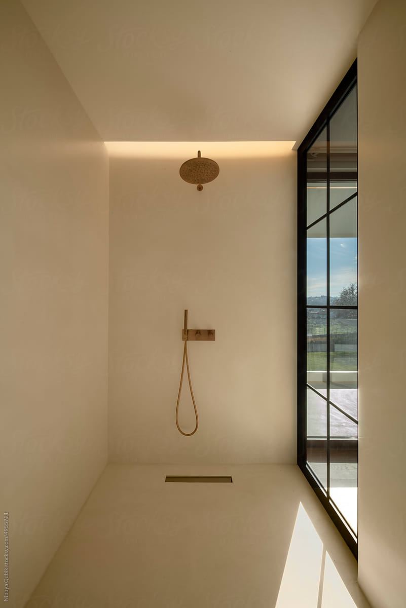 Modern shower cabinet with copper finished shower head and faucet