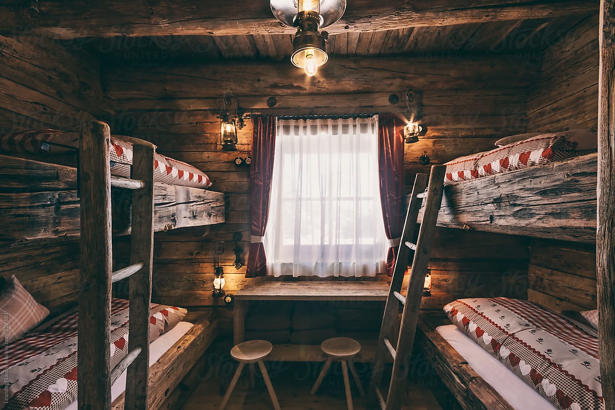 Four Bed Room With Rustic Wooden Bunk, Four Bed Bunk