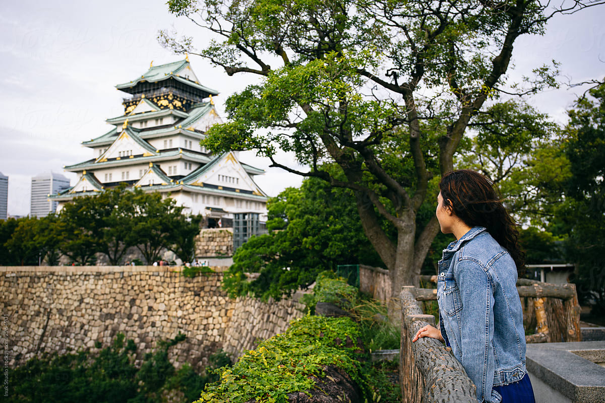 Woman looking at Osaka Castle