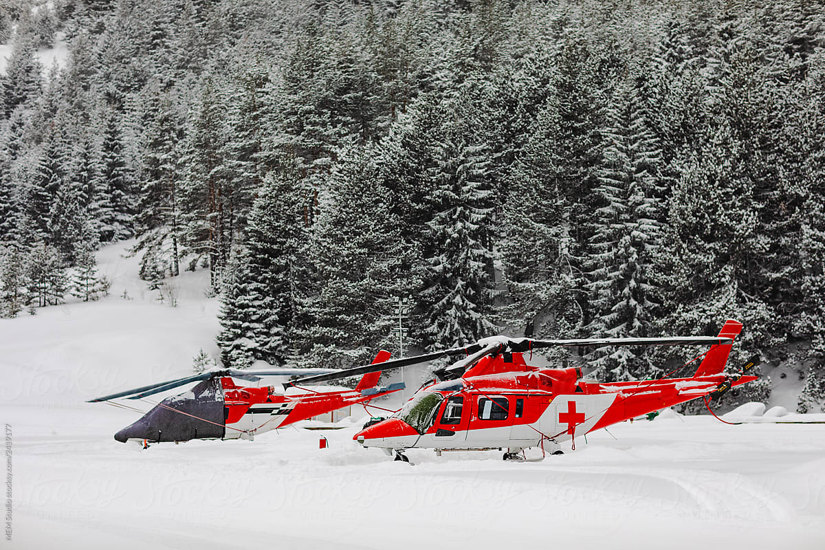 Life Save Rescue Helicopters in the mountain