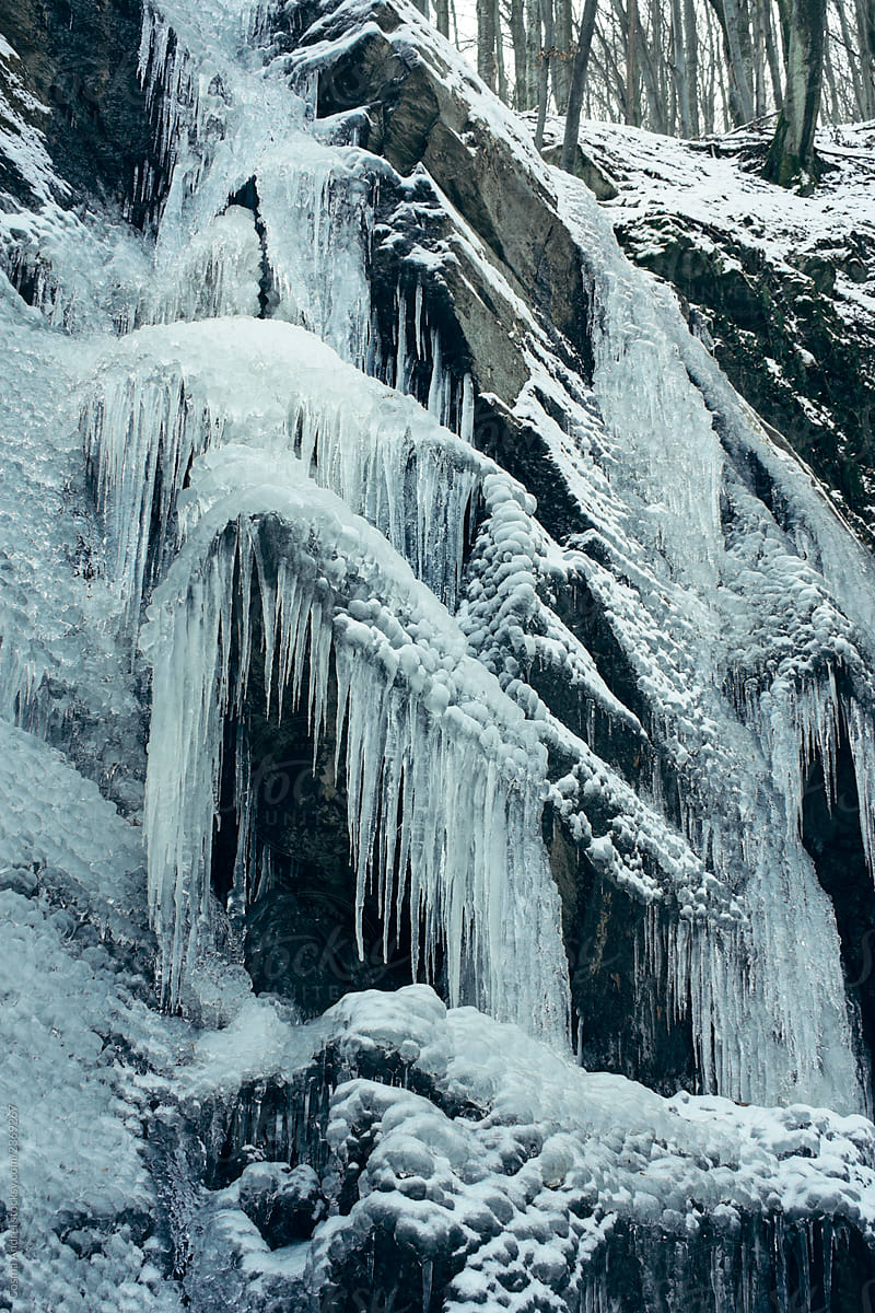 Frozen waterfall icicles