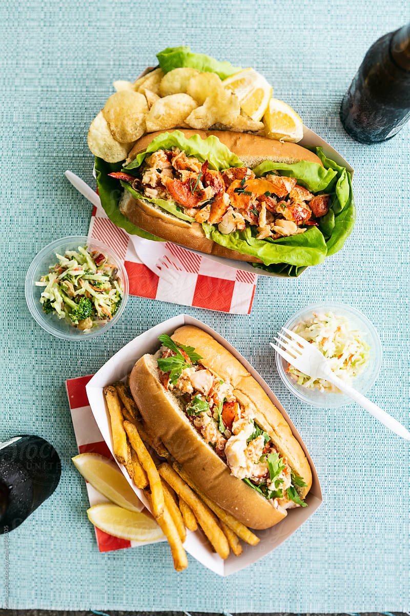 Overhead Of Two Different Lobster Rolls