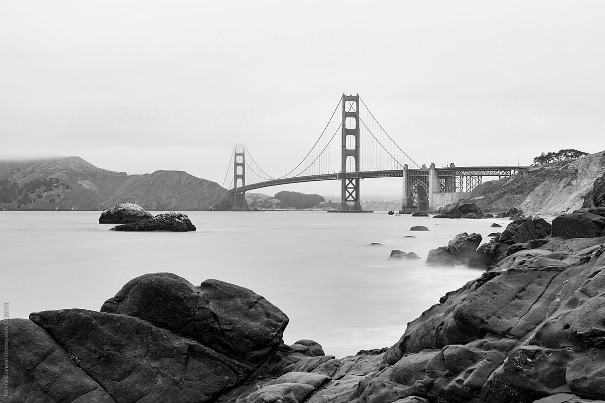 Golden Gate Bridge Long Exposure With Rocks