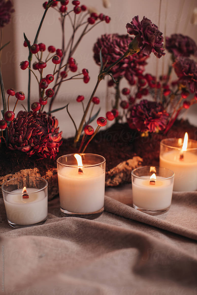 Red flowers and candles