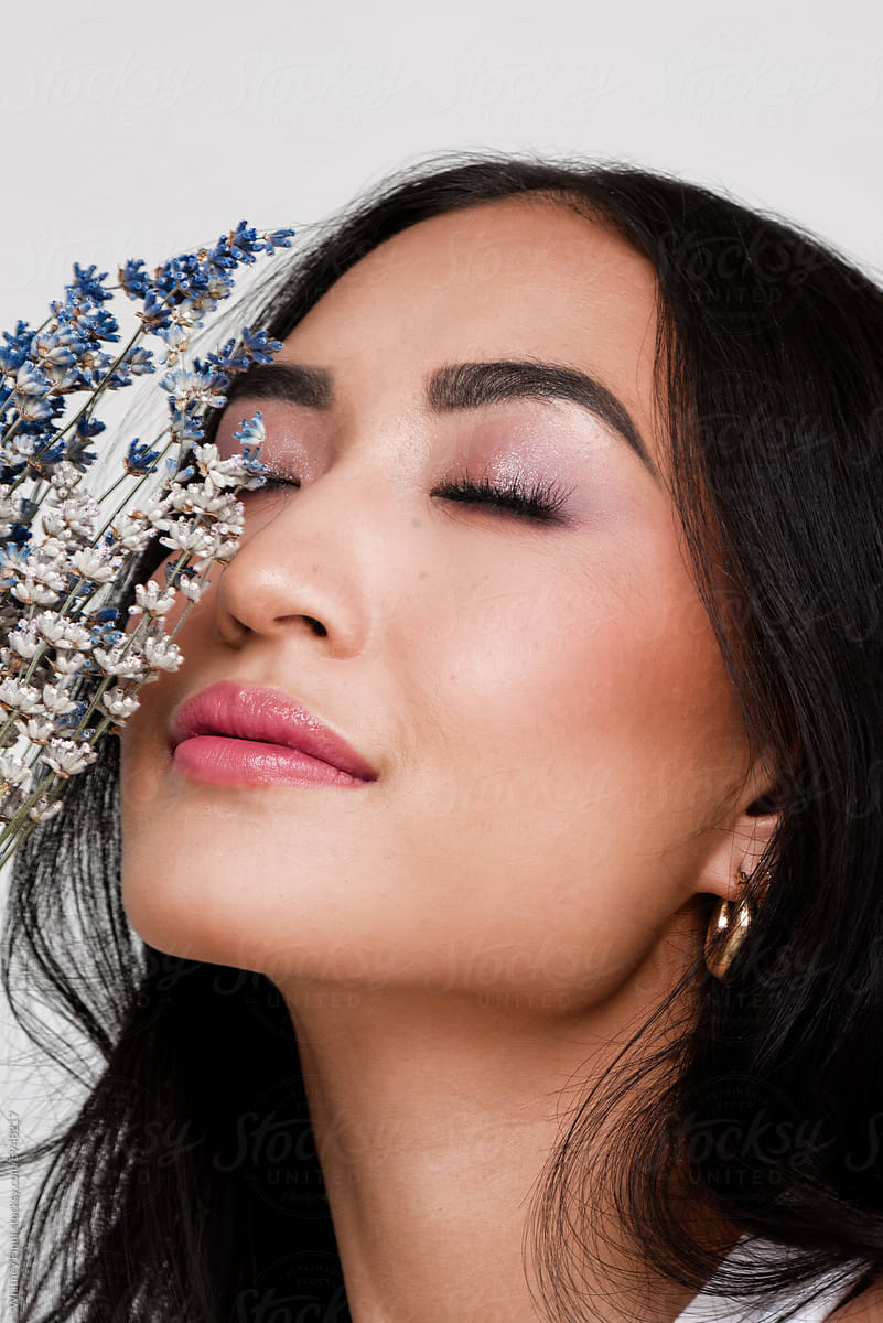Serene Beauty Image of Model with Dried Lavender