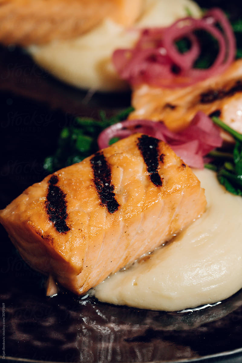Seared Salmon Fillet With Mashed Potato.