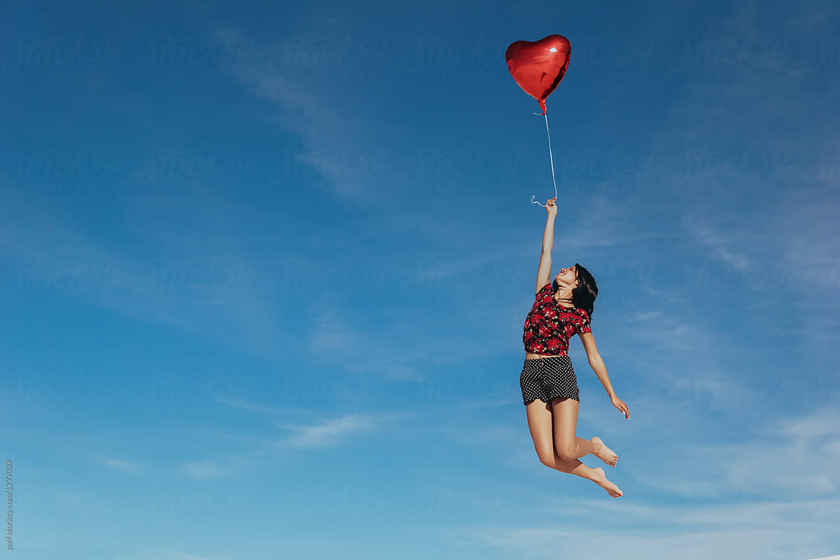 Pretty Girl Flying Away With A Heart Balloon By Paff Valentine 