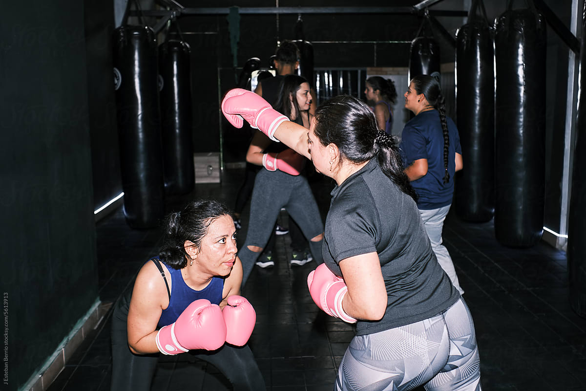 Women boxing training