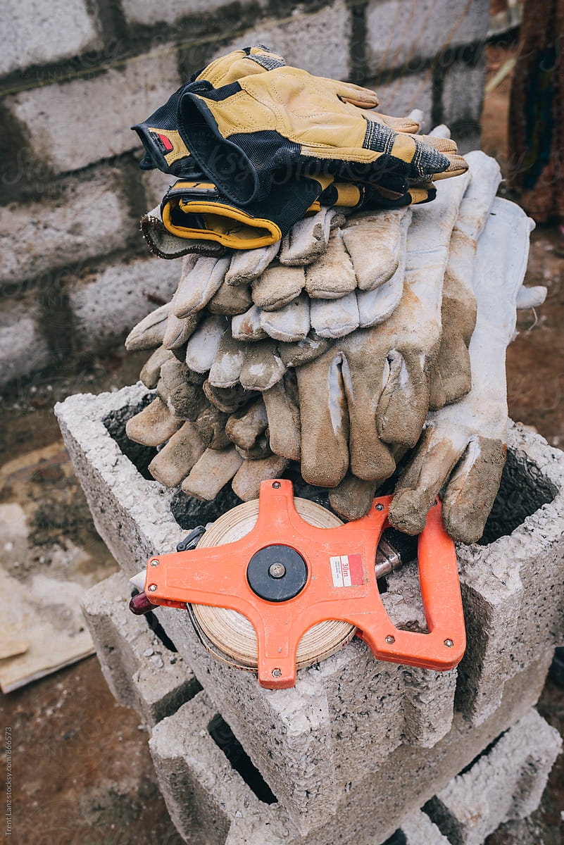 Pile of dirty work gloves in Africa