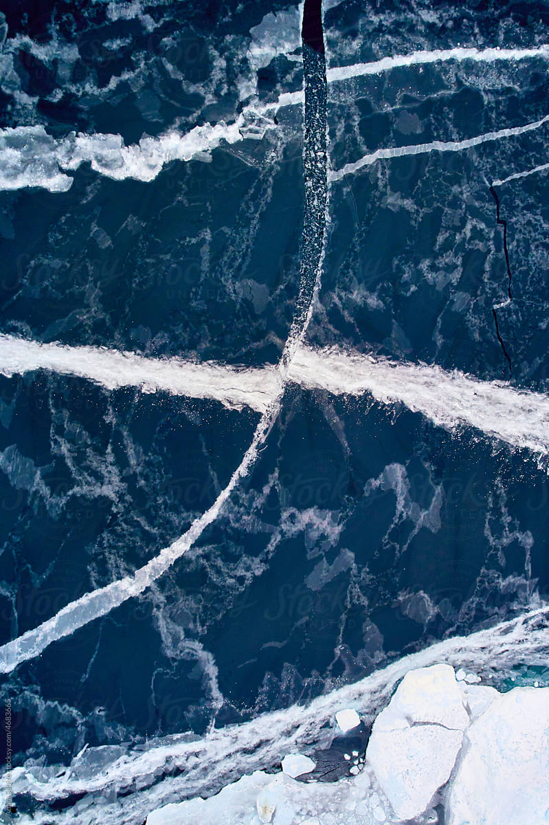 Cracks made by humans in sea ice - Anthropocene environmental impact