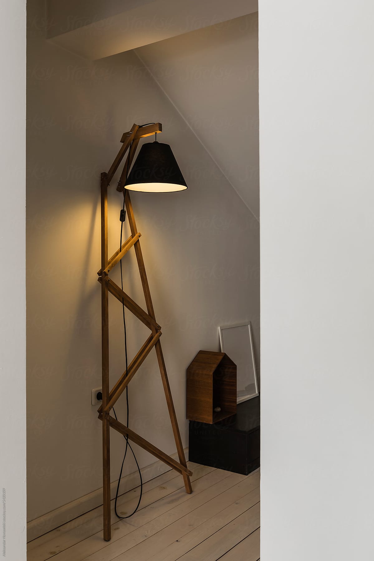 Wooden lamp in modern interior