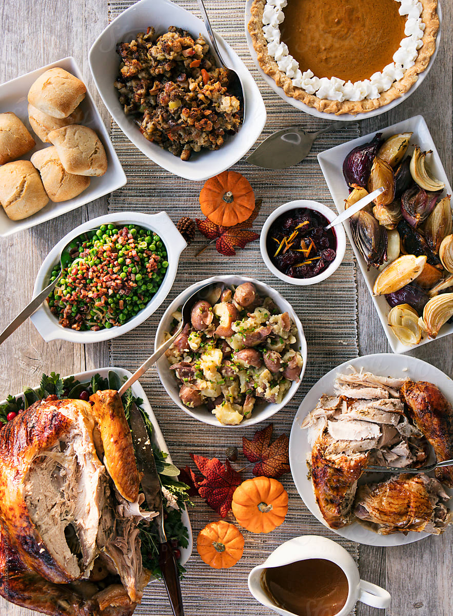 Thanksgiving: Feast Of Turkey And Side Dishes And Pumpkin Pie
