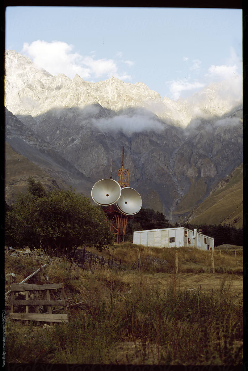 Satellite dish in mountains
