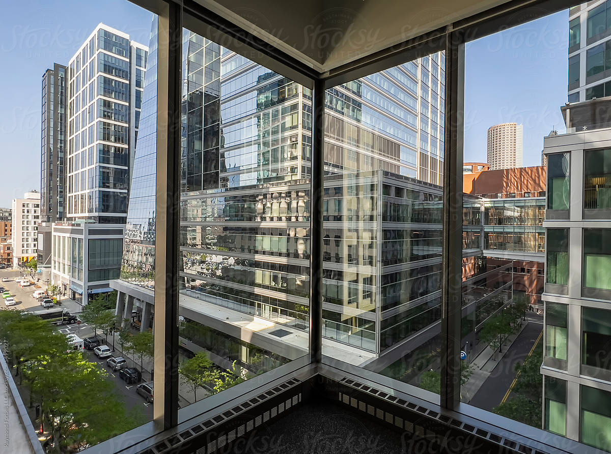 Boston city skyline Modern Seaport District video window view