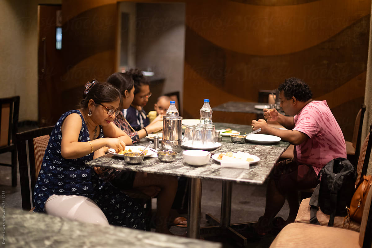 Family having dinner in a restaurant