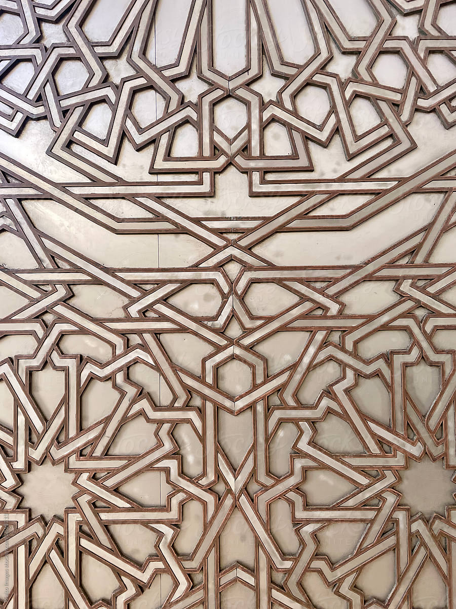Close of geometric designs and artwork on mosque exterior, Morocco