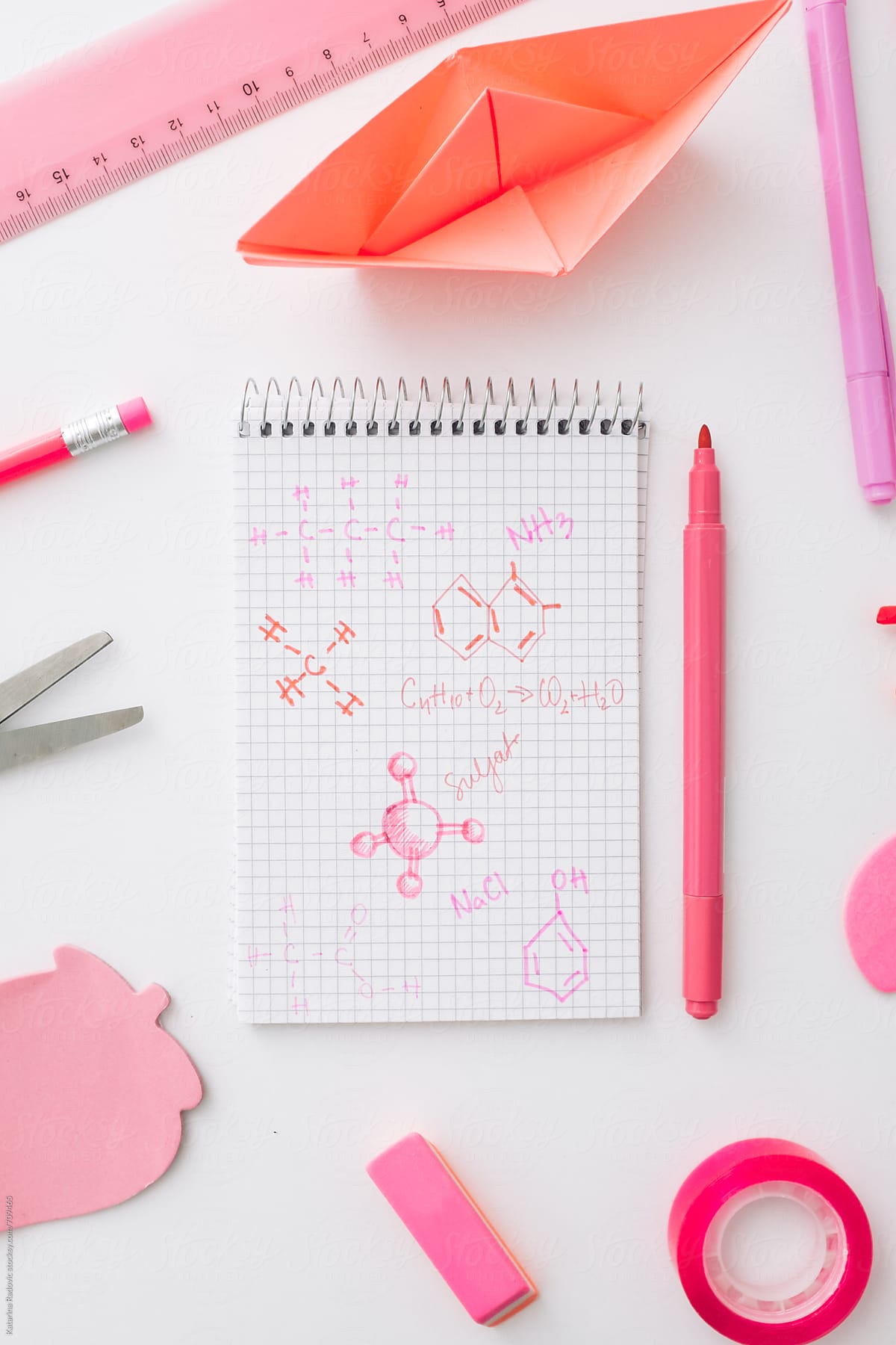 Pink Chemistry Notes and School Items