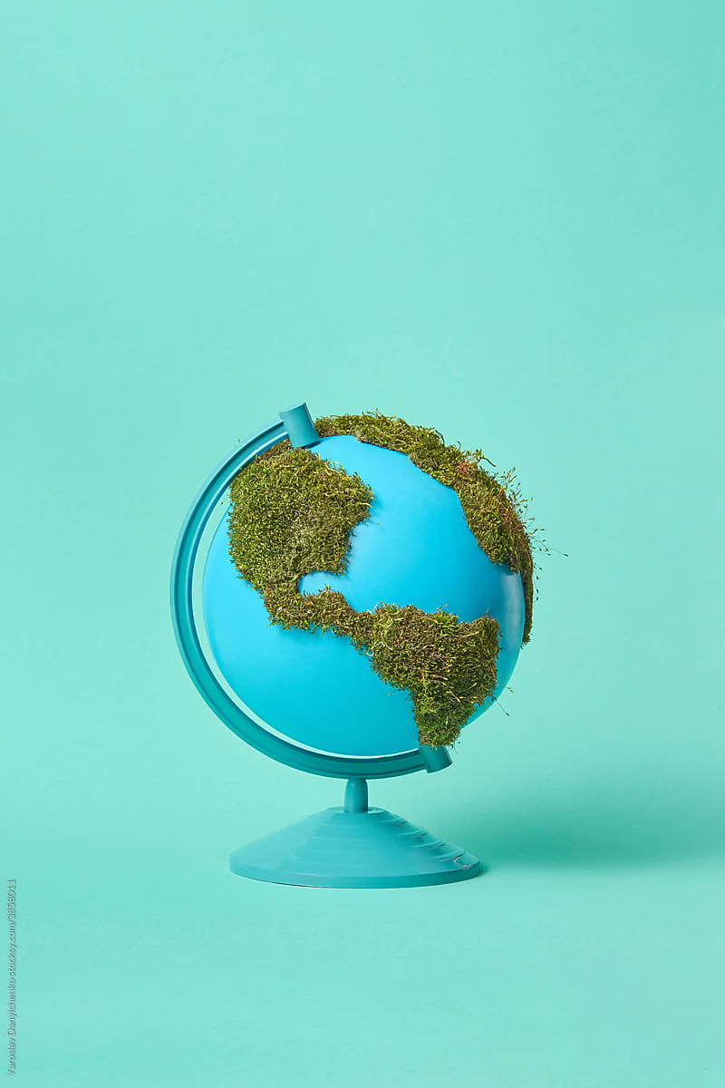 Earth globe with moss